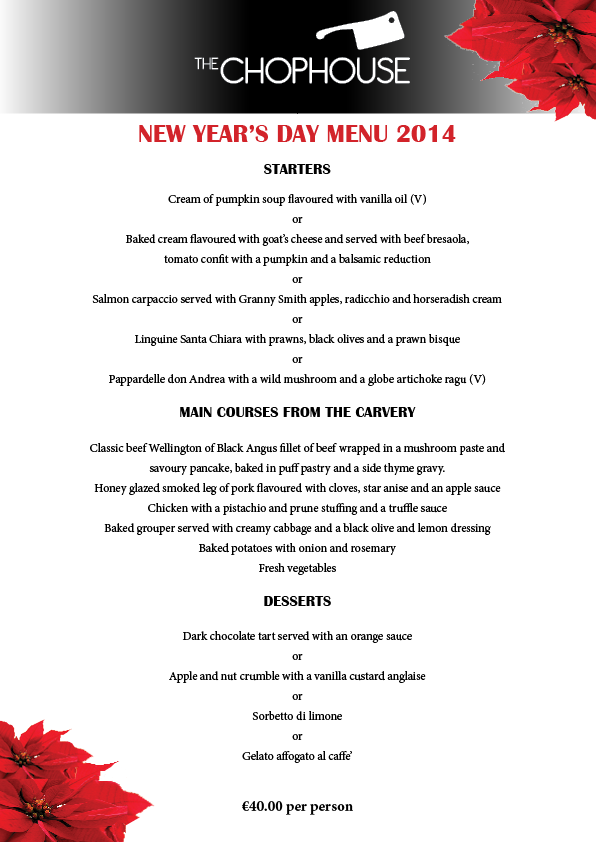 New years Eve and Day Menus The Chophouse The Chophouse